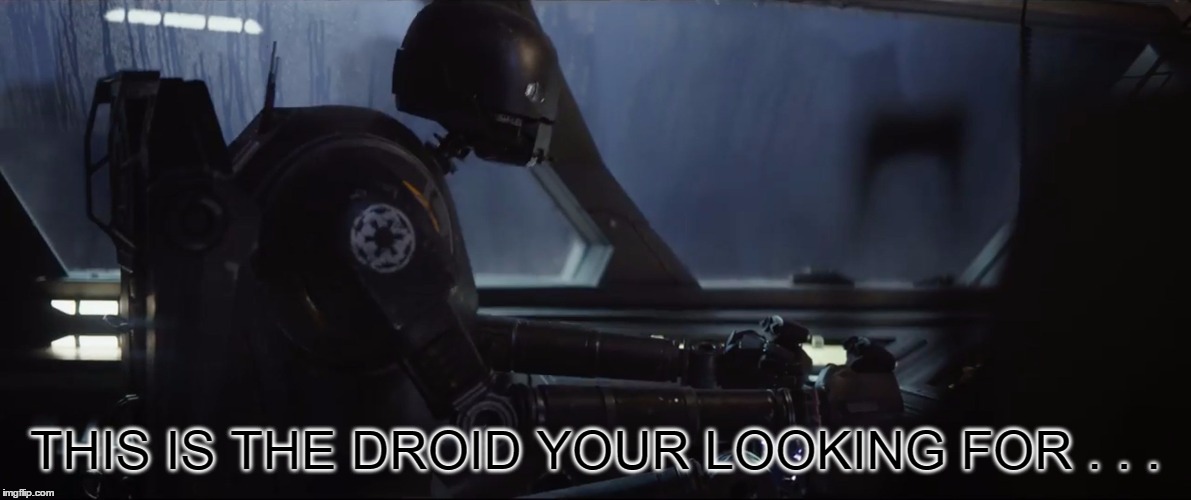 Best Droid Ever | THIS IS THE DROID YOUR LOOKING FOR . . . | image tagged in k2,smartass,rogue one | made w/ Imgflip meme maker