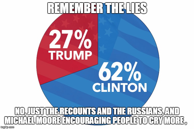 land slide | REMEMBER THE LIES; NO, JUST THE RECOUNTS AND THE RUSSIANS, AND MICHAEL MOORE ENCOURAGING PEOPLE TO CRY MORE , | image tagged in hillery clinton,michael moore,polls,trump,president | made w/ Imgflip meme maker