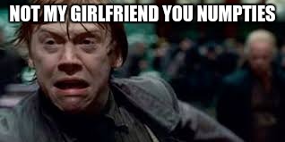 Harry Potter Meme | NOT MY GIRLFRIEND YOU NUMPTIES | image tagged in harry potter meme | made w/ Imgflip meme maker