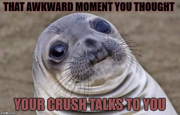 Awkward Moment Sealion | THAT AWKWARD MOMENT YOU THOUGHT; YOUR CRUSH TALKS TO YOU | image tagged in memes,awkward moment sealion | made w/ Imgflip meme maker