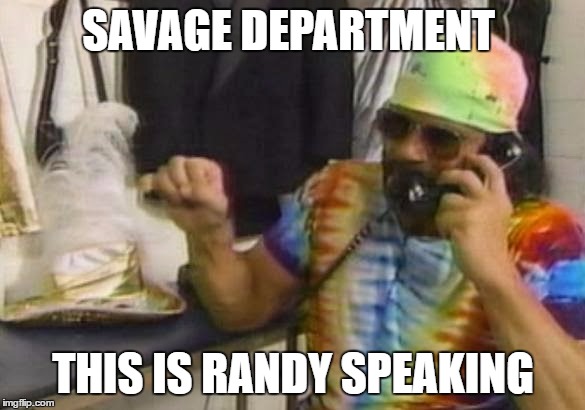 Macho Man Randy Savage  | SAVAGE DEPARTMENT; THIS IS RANDY SPEAKING | image tagged in macho man randy savage | made w/ Imgflip meme maker