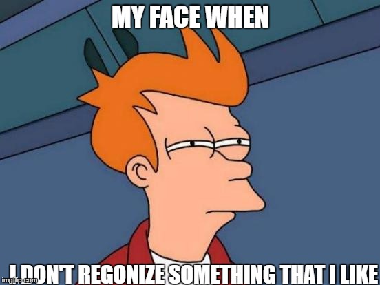 This is what happens to me all the time. | MY FACE WHEN; I DON'T REGONIZE SOMETHING THAT I LIKE | image tagged in memes,futurama fry | made w/ Imgflip meme maker