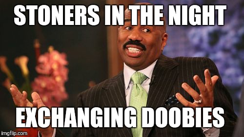 STONERS IN THE NIGHT EXCHANGING DOOBIES | image tagged in memes,steve harvey | made w/ Imgflip meme maker