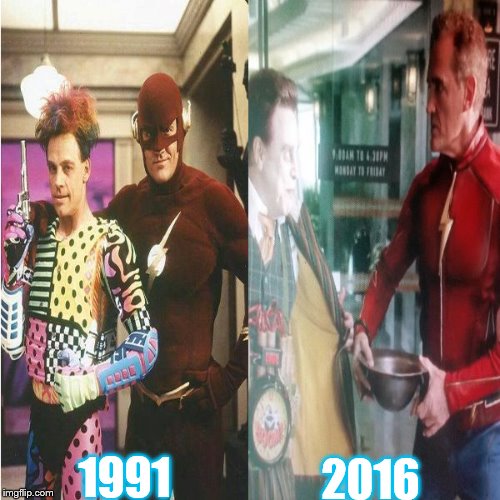 THE FLASH AND THE TRIXSTER
1991-2016 | 2016; 1991 | image tagged in flash and trixster,1991,2016,john wesley shipp,mark hamill | made w/ Imgflip meme maker