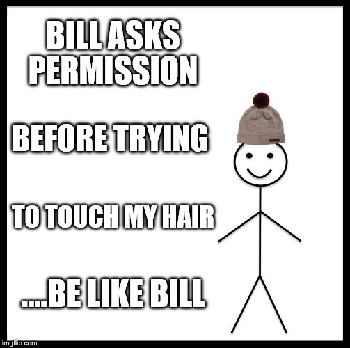 Be Like Bill Meme | BILL ASKS PERMISSION; BEFORE TRYING; TO TOUCH MY HAIR; ....BE LIKE BILL | image tagged in memes,be like bill | made w/ Imgflip meme maker