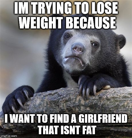 Confession Bear Meme | IM TRYING TO LOSE WEIGHT BECAUSE; I WANT TO FIND A GIRLFRIEND THAT ISNT FAT | image tagged in memes,confession bear | made w/ Imgflip meme maker