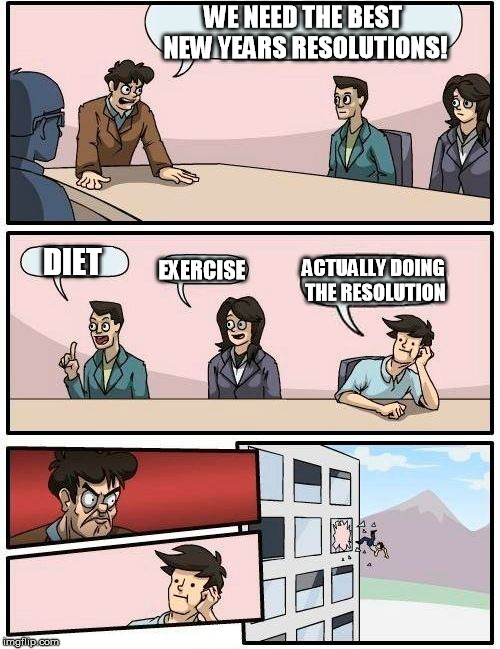I give them two months. | WE NEED THE BEST NEW YEARS RESOLUTIONS! DIET; EXERCISE; ACTUALLY DOING THE RESOLUTION | image tagged in memes,boardroom meeting suggestion,gym,new years | made w/ Imgflip meme maker