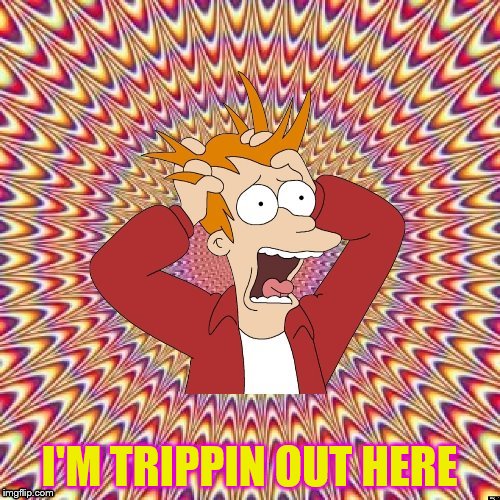 I'M TRIPPIN OUT HERE | image tagged in freaked out fry | made w/ Imgflip meme maker