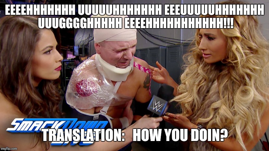 Ellsworth carmella | EEEEHHHHHHH UUUUUHHHHHHH EEEUUUUUHHHHHHH UUUGGGGHHHHH EEEEHHHHHHHHHHH!!! TRANSLATION:   HOW YOU DOIN? | image tagged in wwe,smackdown | made w/ Imgflip meme maker