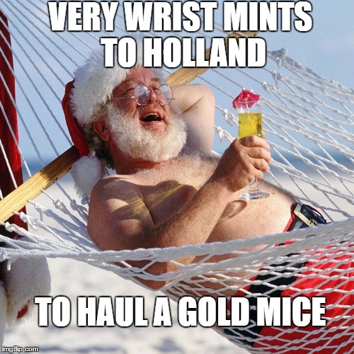merry christmas | VERY WRIST MINTS TO HOLLAND; TO HAUL A GOLD MICE | image tagged in merry christmas,meme,memes,funny memes,santa,troll | made w/ Imgflip meme maker