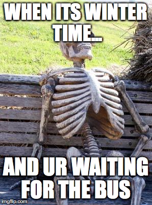 Waiting Skeleton | WHEN ITS WINTER TIME... AND UR WAITING FOR THE BUS | image tagged in memes,waiting skeleton | made w/ Imgflip meme maker