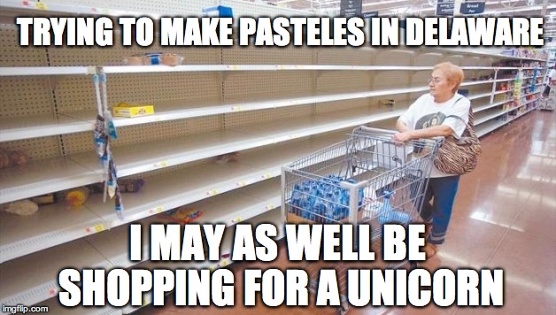 empgy_shelves_shop_ven | TRYING TO MAKE PASTELES IN DELAWARE; I MAY AS WELL BE SHOPPING FOR A UNICORN | image tagged in empgy_shelves_shop_ven | made w/ Imgflip meme maker