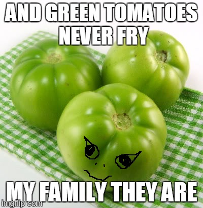 AND GREEN TOMATOES NEVER FRY MY FAMILY THEY ARE | made w/ Imgflip meme maker