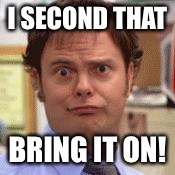 the office face | I SECOND THAT; BRING IT ON! | image tagged in the office face | made w/ Imgflip meme maker