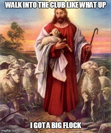 image tagged in jesus,sheep,funny,thrift shop | made w/ Imgflip meme maker