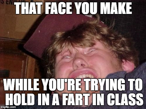 WTF Meme | THAT FACE YOU MAKE; WHILE YOU'RE TRYING TO HOLD IN A FART IN CLASS | image tagged in memes,wtf | made w/ Imgflip meme maker