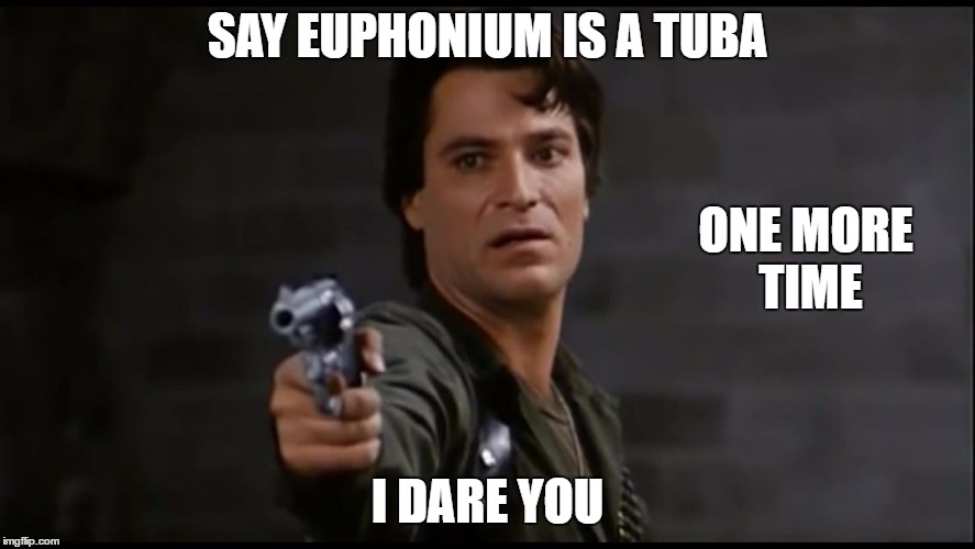Captain Rhodes pistol | SAY EUPHONIUM IS A TUBA; ONE MORE TIME; I DARE YOU | image tagged in captain rhodes pistol | made w/ Imgflip meme maker