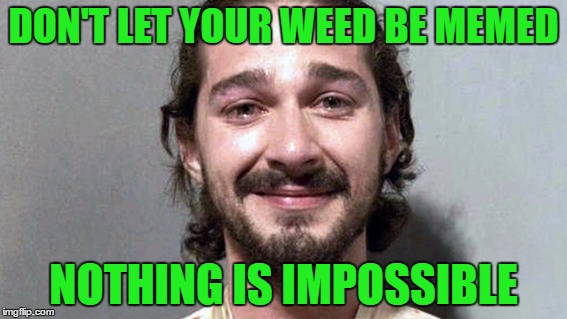 Shia labeouf cry | DON'T LET YOUR WEED BE MEMED; NOTHING IS IMPOSSIBLE | image tagged in shia labeouf cry | made w/ Imgflip meme maker