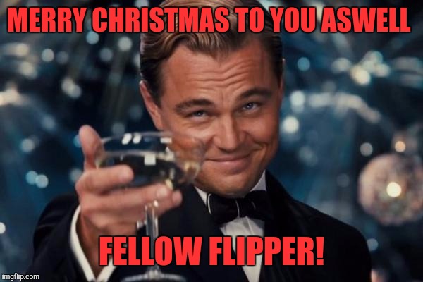 Leonardo Dicaprio Cheers Meme | MERRY CHRISTMAS TO YOU ASWELL FELLOW FLIPPER! | image tagged in memes,leonardo dicaprio cheers | made w/ Imgflip meme maker
