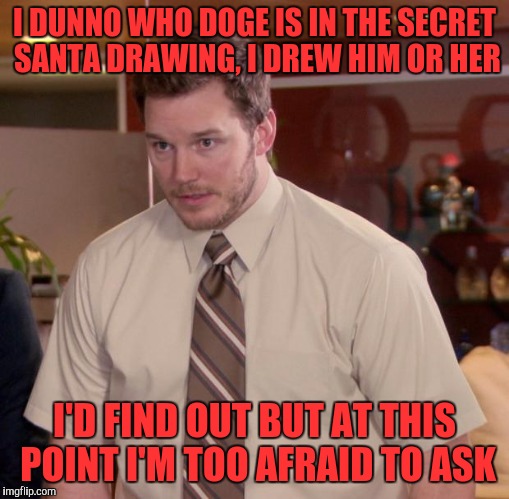 Afraid To Ask Andy Meme | I DUNNO WHO DOGE IS IN THE SECRET SANTA DRAWING, I DREW HIM OR HER; I'D FIND OUT BUT AT THIS POINT I'M TOO AFRAID TO ASK | image tagged in memes,afraid to ask andy | made w/ Imgflip meme maker