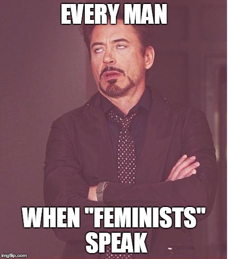 Face You Make Robert Downey Jr Meme | EVERY MAN WHEN "FEMINISTS" SPEAK | image tagged in memes,face you make robert downey jr | made w/ Imgflip meme maker