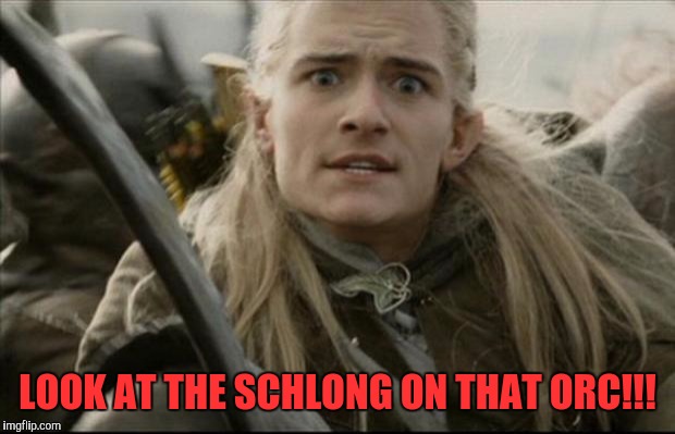 legolas no | LOOK AT THE SCHLONG ON THAT ORC!!! | image tagged in legolas no | made w/ Imgflip meme maker