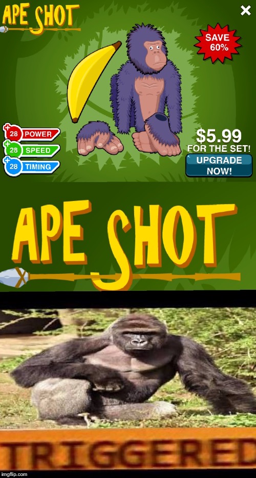 Harambe vs. Stick Cricket 2's "Ape Shot" Costume | image tagged in ape shot stick cricket 2,harambe | made w/ Imgflip meme maker