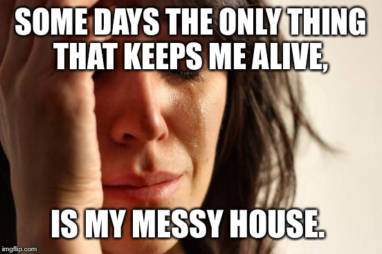 The truth of my current depressed mental status. The last thing I need is to be judged by the laundry and dirty dishes.  | SOME DAYS THE ONLY THING THAT KEEPS ME ALIVE, IS MY MESSY HOUSE. | image tagged in memes,first world problems | made w/ Imgflip meme maker