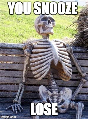 Waiting Skeleton Meme | YOU SNOOZE; LOSE | image tagged in memes,waiting skeleton | made w/ Imgflip meme maker