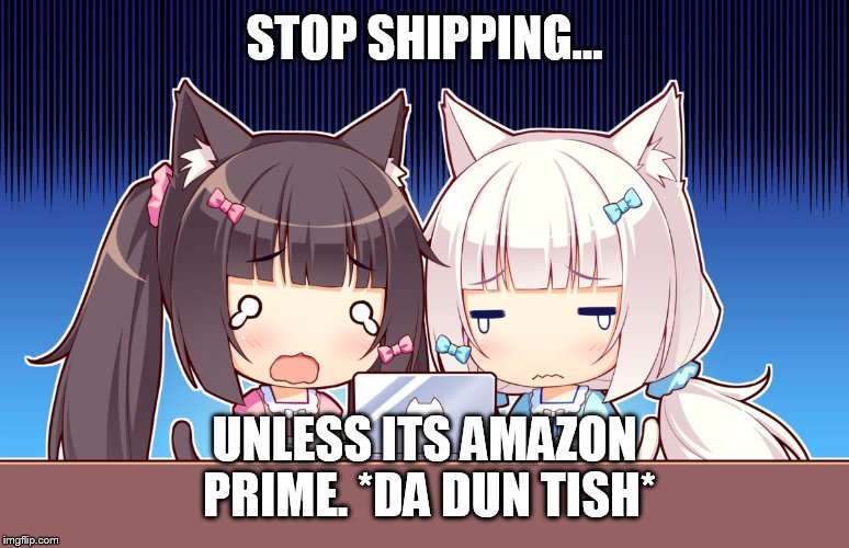 cute anime girls | STOP SHIPPING... UNLESS ITS AMAZON PRIME.
*DA DUN TISH* | image tagged in cute anime girls | made w/ Imgflip meme maker
