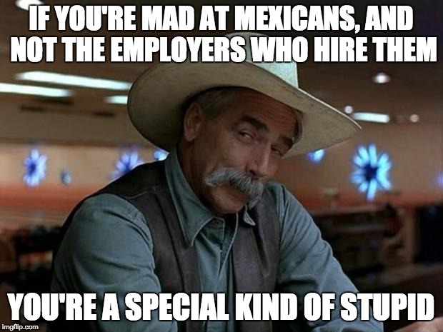 special kind of stupid | IF YOU'RE MAD AT MEXICANS, AND NOT THE EMPLOYERS WHO HIRE THEM; YOU'RE A SPECIAL KIND OF STUPID | image tagged in special kind of stupid | made w/ Imgflip meme maker