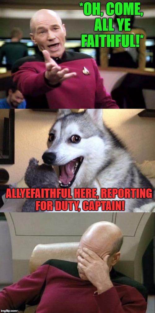 The Final Pun-tier | *OH, COME, ALL YE FAITHFUL!*; ALLYEFAITHFUL HERE, REPORTING FOR DUTY, CAPTAIN! | image tagged in the final pun-tier | made w/ Imgflip meme maker