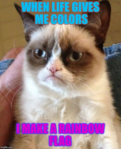 Grumpy Cat | WHEN LIFE GIVES ME COLORS; I MAKE A RAINBOW FLAG | image tagged in memes,grumpy cat | made w/ Imgflip meme maker