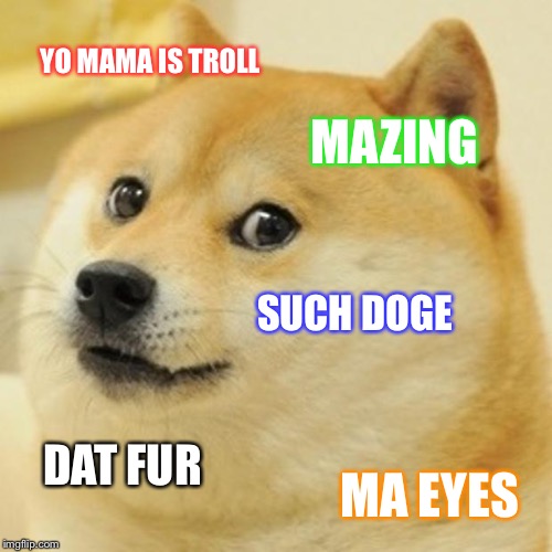 Doge | YO MAMA IS TROLL; MAZING; SUCH DOGE; DAT FUR; MA EYES | image tagged in memes,doge | made w/ Imgflip meme maker