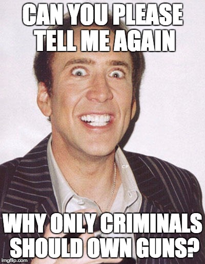 CAN YOU PLEASE TELL ME AGAIN; WHY ONLY CRIMINALS SHOULD OWN GUNS? | image tagged in memes,guns | made w/ Imgflip meme maker