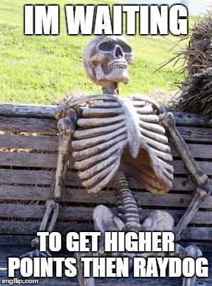 Waiting Skeleton | IM WAITING; TO GET HIGHER POINTS THEN RAYDOG | image tagged in memes,waiting skeleton | made w/ Imgflip meme maker