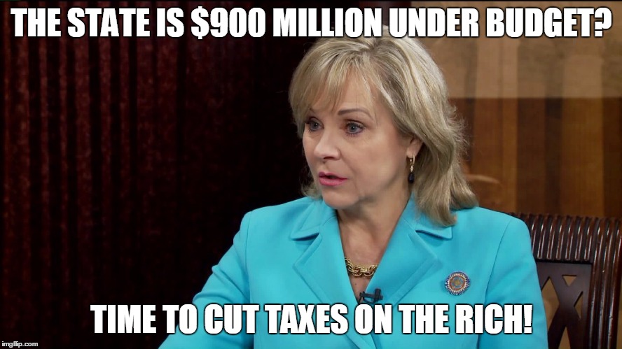 THE STATE IS $900 MILLION UNDER BUDGET? TIME TO CUT TAXES ON THE RICH! | image tagged in politics | made w/ Imgflip meme maker