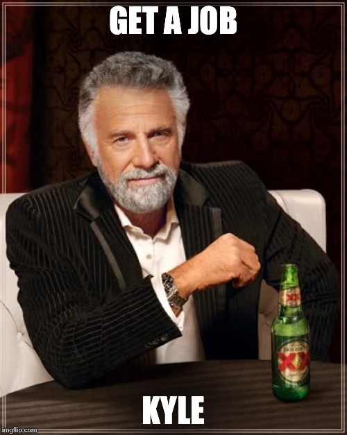 The Most Interesting Man In The World | GET A JOB; KYLE | image tagged in memes,the most interesting man in the world | made w/ Imgflip meme maker