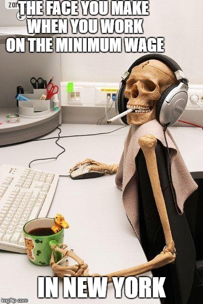 Skull computer | THE FACE YOU MAKE WHEN YOU WORK ON THE MINIMUM WAGE; IN NEW YORK | image tagged in skull computer,memes,minimum wage,new york | made w/ Imgflip meme maker