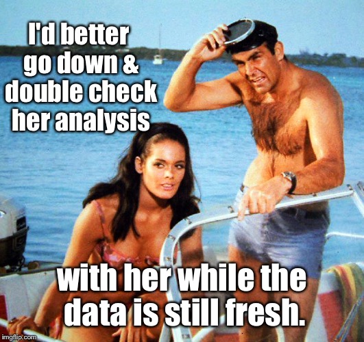 I'd better go down & double check her analysis with her while the data is still fresh. | made w/ Imgflip meme maker