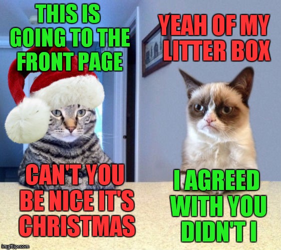 THIS IS GOING TO THE FRONT PAGE I AGREED WITH YOU DIDN'T I YEAH OF MY LITTER BOX CAN'T YOU BE NICE IT'S CHRISTMAS | made w/ Imgflip meme maker