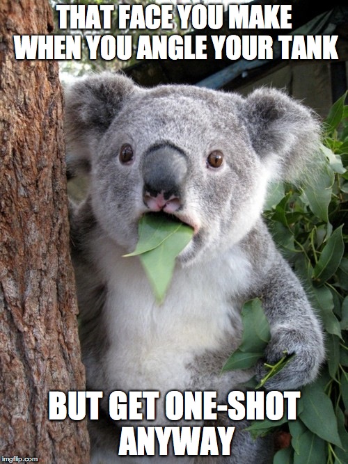 Shocked Koala |  THAT FACE YOU MAKE WHEN YOU ANGLE YOUR TANK; BUT GET ONE-SHOT ANYWAY | image tagged in shocked koala | made w/ Imgflip meme maker