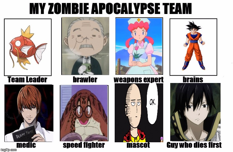 The zombie apocalypse team which will last a minute. | image tagged in my zombie apocalypse team | made w/ Imgflip meme maker