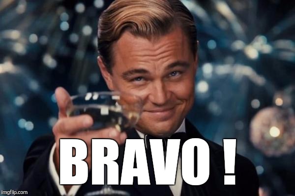 Leonardo Dicaprio Cheers Meme | BRAVO ! | image tagged in memes,leonardo dicaprio cheers | made w/ Imgflip meme maker