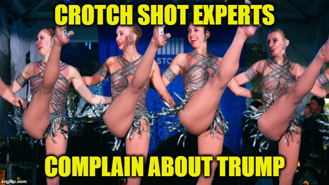 Rockettes | CROTCH SHOT EXPERTS; COMPLAIN ABOUT TRUMP | image tagged in rockettes | made w/ Imgflip meme maker