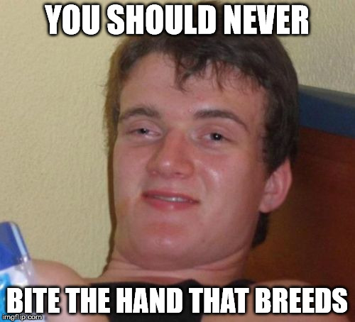 10 Guy Meme | YOU SHOULD NEVER BITE THE HAND THAT BREEDS | image tagged in memes,10 guy | made w/ Imgflip meme maker