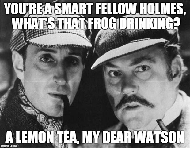 YOU'RE A SMART FELLOW HOLMES, WHAT'S THAT FROG DRINKING? A LEMON TEA, MY DEAR WATSON | made w/ Imgflip meme maker