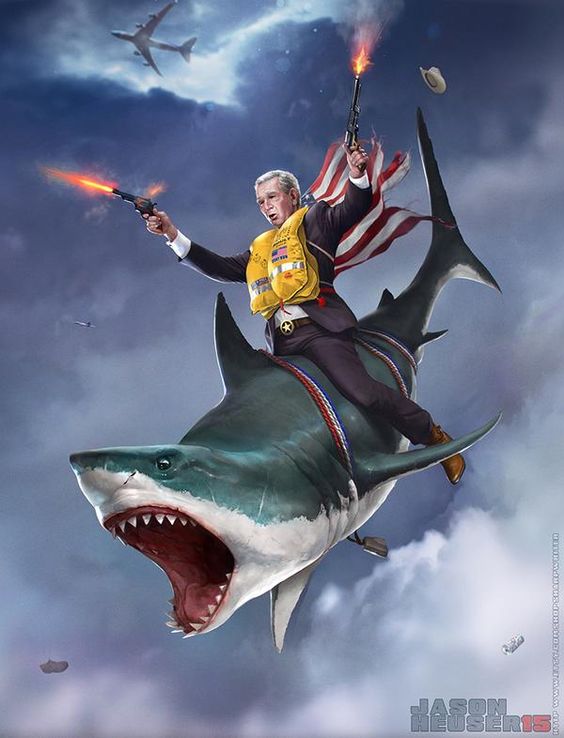 High Quality George Bush riding shark Blank Meme Template