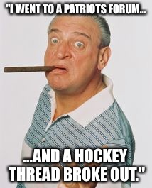 "I WENT TO A PATRIOTS FORUM... ...AND A HOCKEY THREAD BROKE OUT." | made w/ Imgflip meme maker
