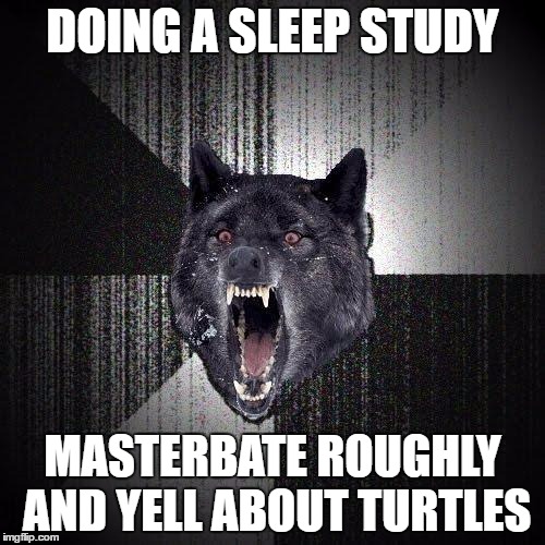 Insanity Wolf Meme | DOING A SLEEP STUDY; MASTERBATE ROUGHLY AND YELL ABOUT TURTLES | image tagged in memes,insanity wolf | made w/ Imgflip meme maker